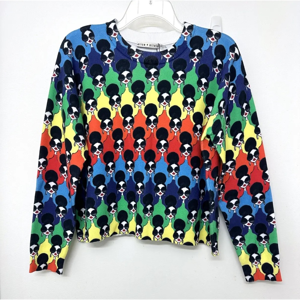 Alice + Olivia Blue and Green Graphic Sweater
